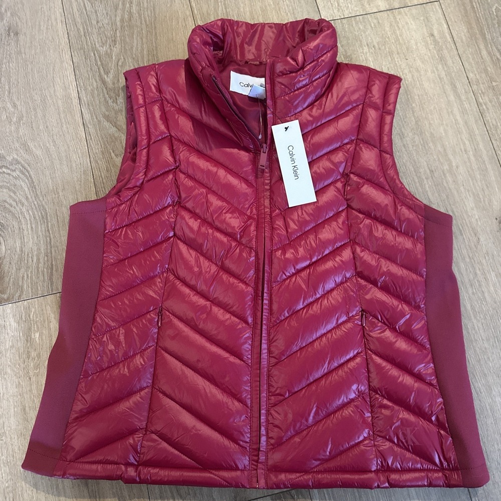 Calvin Klein Insulated Women's Vest Stretch Rib Royal Berry Y2K Large Preppy‎